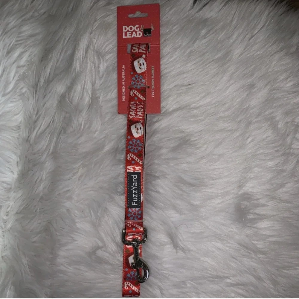 🦋 SANTA PAWS FuzzYard Red Dog Collar Medium Dog Breeds & Leash Set NWT